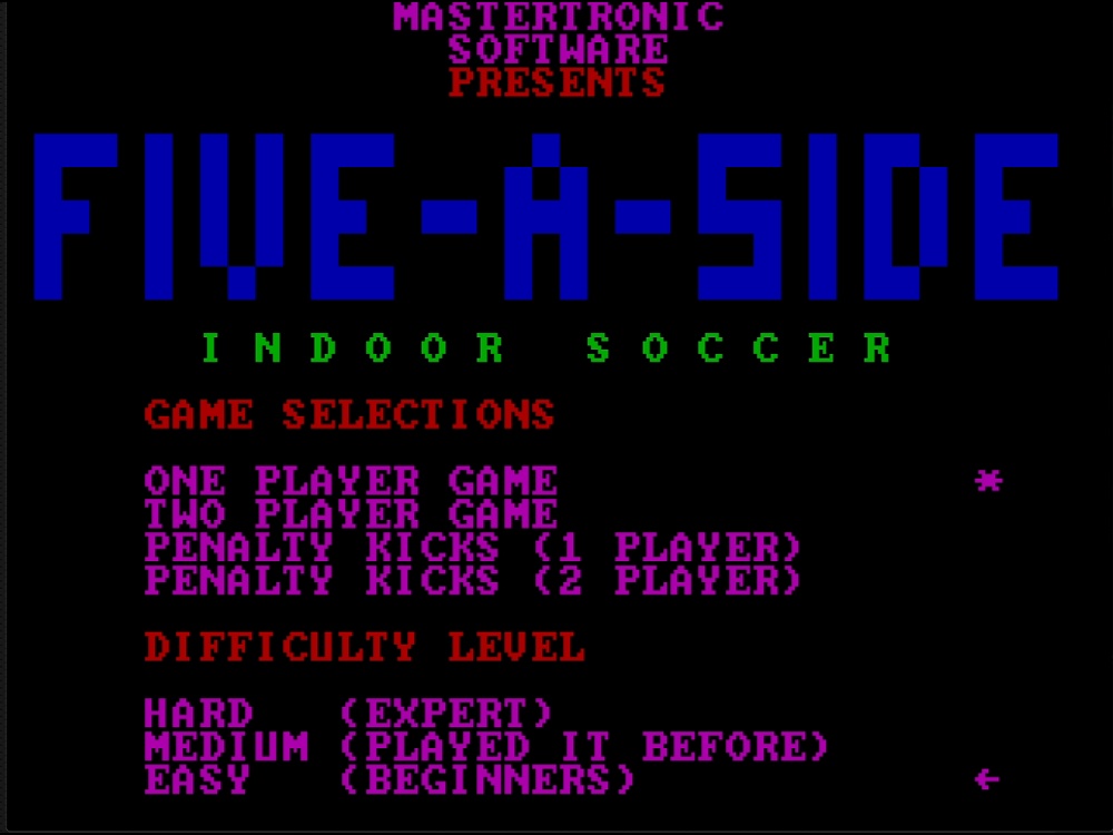 Title Screen of Five-a-Side Soccer for DOS